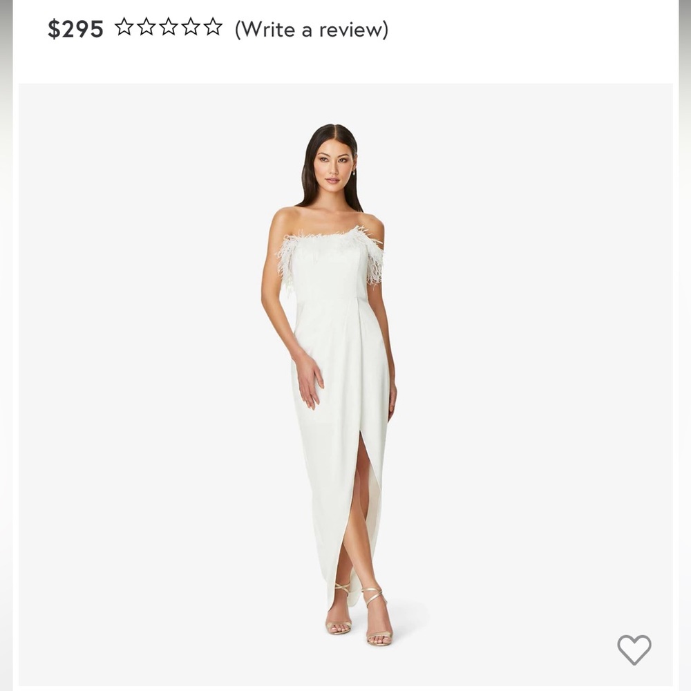 White gown with feather trim